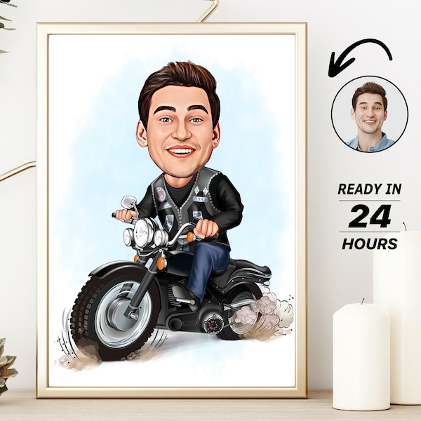 Personalisierte Motorradfahrer Cartoon Portrait, benutzerdefinierte Motorradfahrer Karikatur Zeichnung Foto, lustige Motorradfahrer Karikatur, Geschenk Motorradfahrer