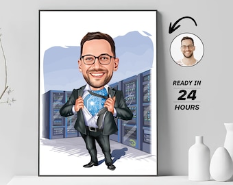Personalized Computer Engineer Cartoon Portrait, Custom IT Manager Caricature Drawing Photo, Funny Engineer Caricature, Gift for Engineer