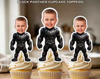 Black Panther Personalized Face Cupcake Toppers - Custom Birthday Party Decor (Digital Printable Download)