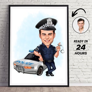 Personalized Police Officer Cartoon Portrait, Custom Police Caricature Drawing from Photo, Funny Police Caricature, Gift for Police