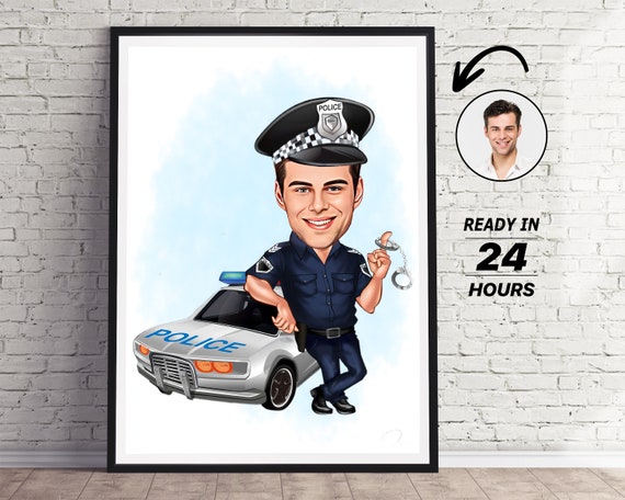 Personalized Police Officer Cartoon Portrait, Custom Caricature Drawing Gift