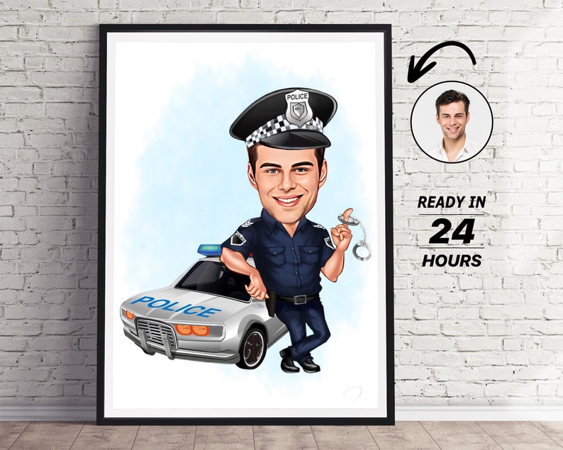 Personligt polisporträtt, personlig karikatyrteckning, gåva bild 1