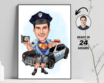 Personalized Police Cartoon Portrait, Custom Caricature Drawing Gift