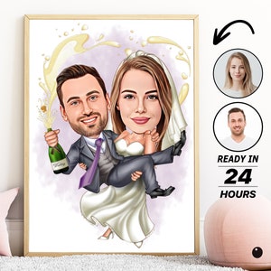 Spersonalizowany portret ślubny z kreskówek, spersonalizowany portret karykatury pary, prezent dla pary, portret karykatury ślubnej, kreskówka dla pary