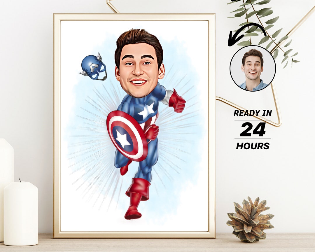 Personalized Superhero Cartoon Portrait, Custom Superhero Caricature Drawing From Photo, Funny ...