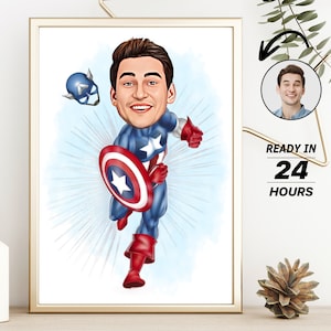 Personalisierte Superhelden-Karikatur-Porträt, benutzerdefinierte Superhelden-Karikatur-Zeichnung vom Foto, lustige Superhelden-Karikatur, Geschenk für Papa