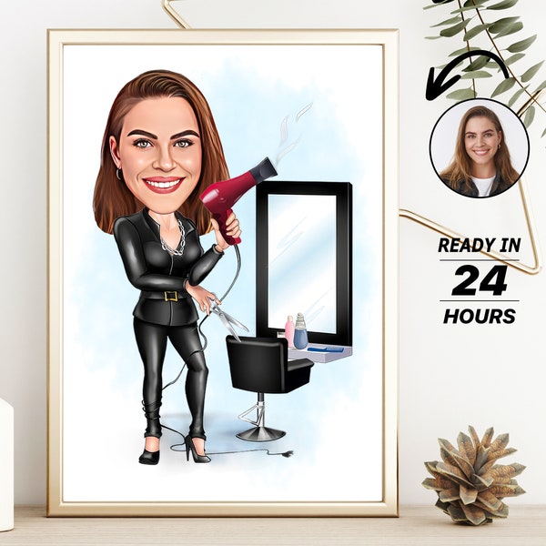 Personalized Hairdresser Cartoon Portrait, Custom Hairdresser Caricature Drawing from Photo, Funny Hairdresser Caricature, Gift Hairdresser