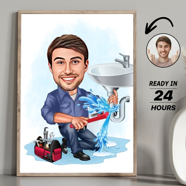 Personalized Plumber Cartoon Portrait, Custom Plumber Caricature Drawing from Photo, Funny Plumber Caricature, Gift for Plumber