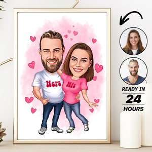 Personalized Couple Cartoon Portrait, Custom Couple Caricature Drawing from Photo, Funny Couple Caricature, Gift for Couple, Family Portrait