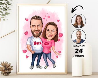 Personalized Couple Cartoon Portrait, Custom Caricature Drawing Gift