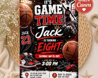 Editable Basketball Birthday Invitation, Slam Dunk Party Invite, Jordan Theme Sports Birthday, All Star Game Time Invitation Digital