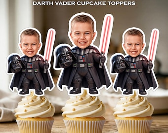 Darth Vader Personalized Face Cupcake Toppers - Custom Starwars Birthday Party Decor (Digital Printable Download)