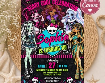 Monster High Birthday Invitation, Scary Cool Celebration Ghoul Party Invite, Personalized Girl Birthday Invitation Digital Template 5x7