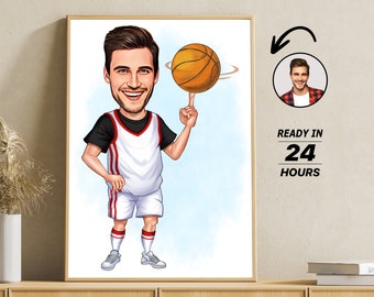 Personalized Basketball Player Cartoon Portrait, Custom Funny Basketball Player Caricature Drawing from Photo, Gift for Basketball Player