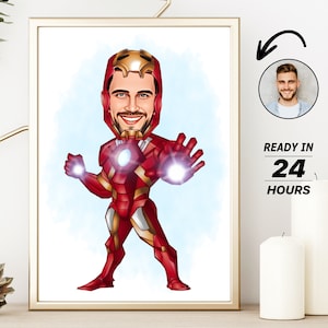 Personalized Superhero Cartoon Portrait, Custom Superhero Caricature Drawing from Photo, Funny Superhero Caricature, Gift for Him