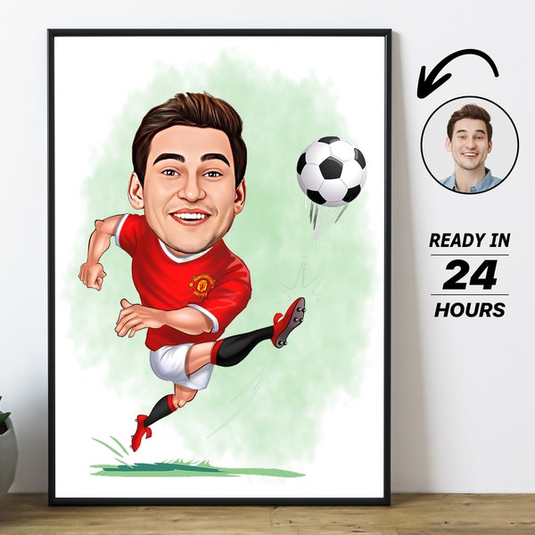 Portrait personnalisé de dessin animé de joueur de football, dessin de caricature de joueur de football personnalisé à partir d’une photo, cadeau drôle de caricature de joueur de football pour lui