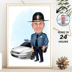 Personalized Sheriff Cartoon Portrait, Custom Sheriff Caricature Drawing from Photo, Funny Sheriff Caricature, Gift for Men