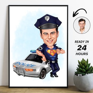 Retrato personalizado de dibujos animados de la policía, dibujo de caricatura de la policía personalizada a partir de una foto, caricatura de la policía divertida, regalo para la policía
