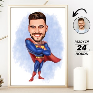 Personalized Superhero Cartoon Portrait, Custom Superhero Caricature Drawing from Photo, Funny Superhero Caricature, Gift for Superhero