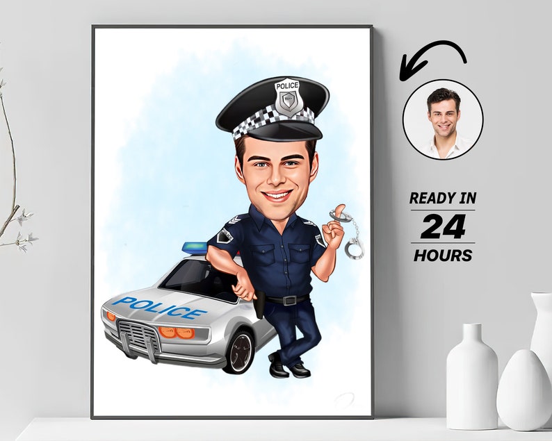 Personligt polisporträtt, personlig karikatyrteckning, gåva bild 3
