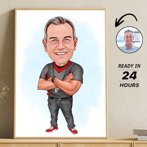 Personalized Coach Cartoon Portrait, Custom Coach Caricature Drawing from Photo, Funny Coach Caricature, Gift for Coach