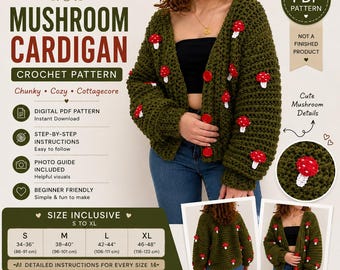 Mushroom Cardigan Crochet Pattern, Chunky Cozy Sweater PDF (Digital Download)