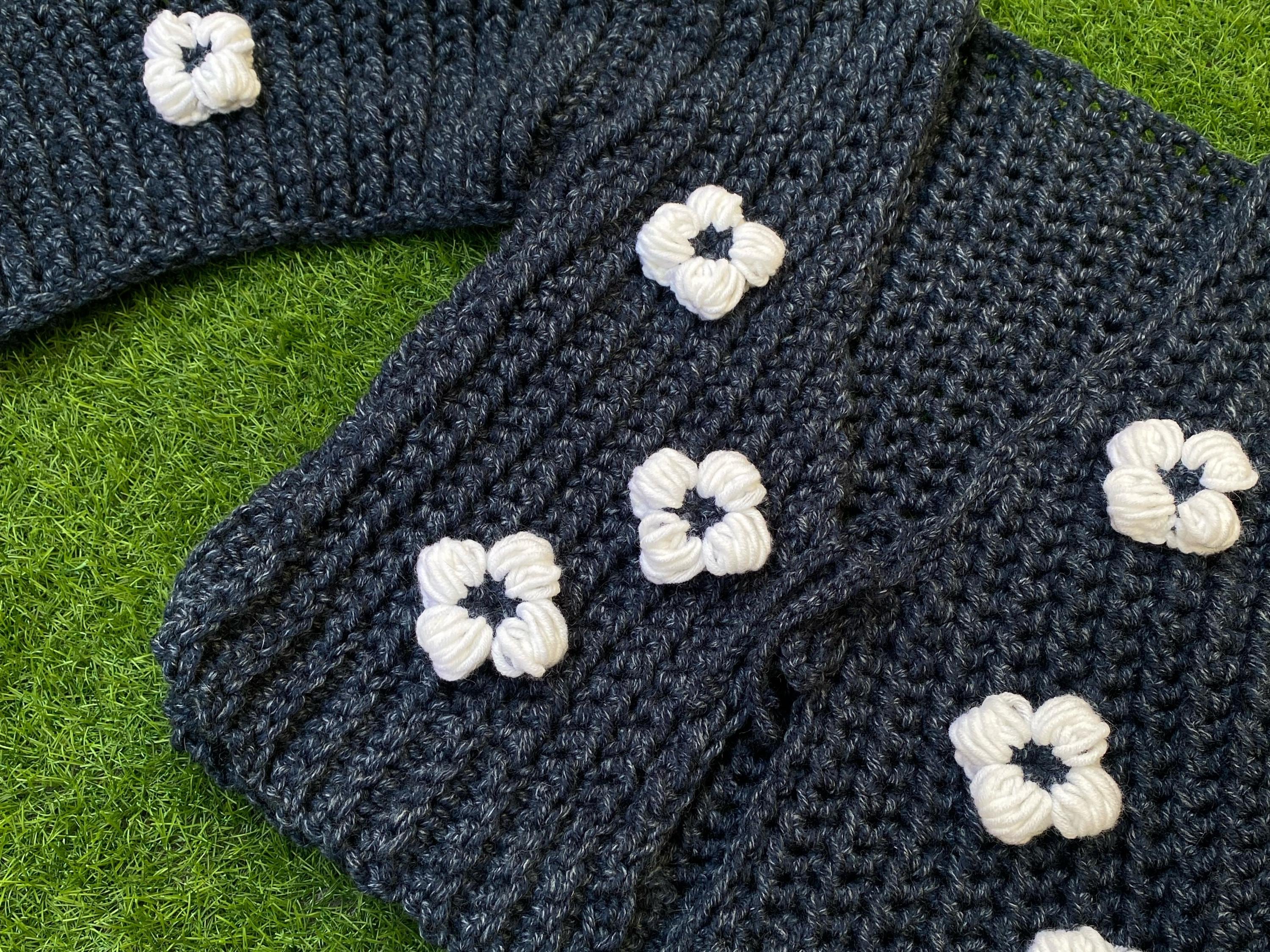 Daisy Knit Cardigan, Flower Crochet Cardigan, Hand Knitted, Flower