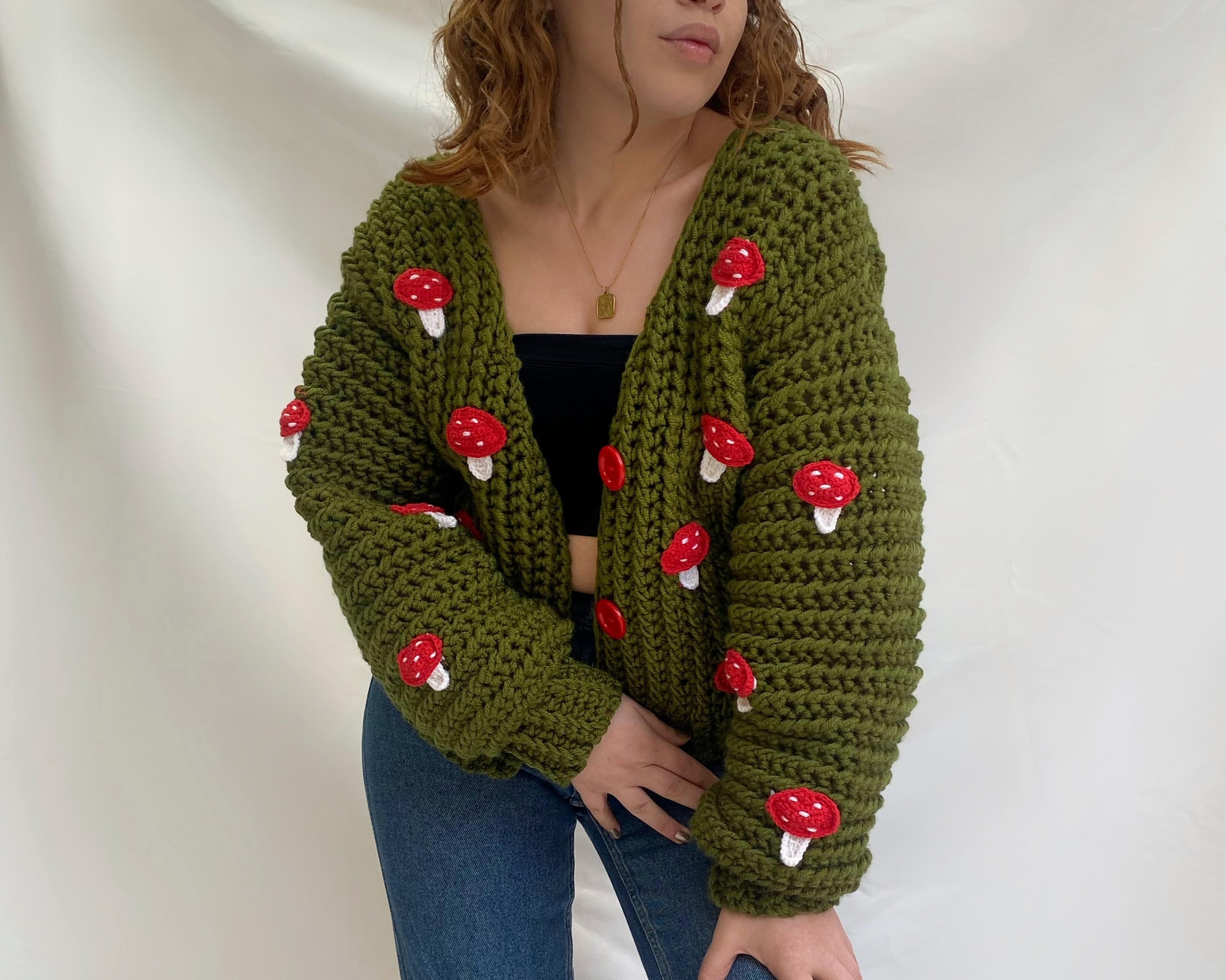 【ほぼ未使用、黄金サイズ】Hopper Field Cardigan Mushroom Knit Cardigan, Chunky Mushroom Cardigan, Hand