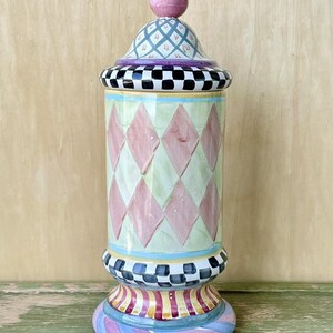 Vintage 90s MacKenzie-Childs Large Column Canister & Lid Odd Fellows Collection 17" Original Victoria and Richard image 2