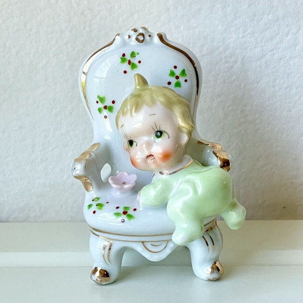 Vintage MCM Porcelain Figurine Baby Climbing Chair Japan Kitschy Collectibles 3.75"