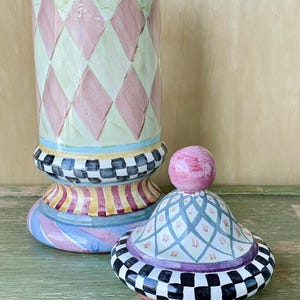 Vintage 90s MacKenzie-Childs Large Column Canister & Lid Odd Fellows Collection 17" Original Victoria and Richard image 3