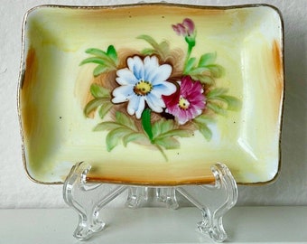 Enesco Japan Ceramic Trinket Dish/Tray Vintage Hand Painted Floral Signed