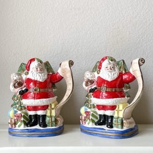Vintage &#39;93 Fitz and Floyd Pair of &quot;Vintage Santa&quot; Candle Stick Holders Hand Painted Retired
