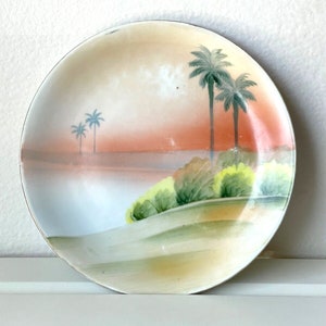 Antique Nippon Decorative Porcelain Plate Hand Painted Tropical/Coastal Sunset Scene 7.25&quot;