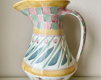 Vintage 90s MacKenzie Childs Pottery Pitcher "Brighton Pavilion" Retired Pattern Large 12" Victoria and Richard MacKenzie-Childs