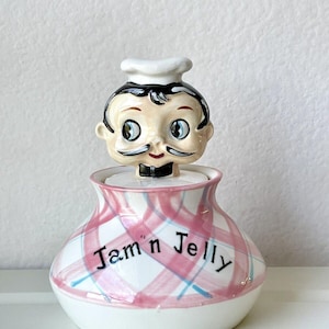 Vintage Betson&#39;s Japan Chef Pixieware Jam &#39;n Jelly Condiment Jar MCM Retro Kitchen