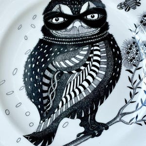 Anthropologie Set of 4 Florence Balducci "Wild Masquerade" Owl Canape/Dessert Plates Black & White image 2