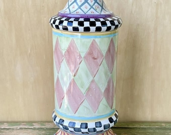 Vintage 90s MacKenzie-Childs Large Column Canister & Lid Odd Fellows Collection 17" Original Victoria and Richard