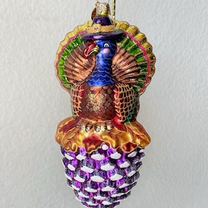 Christopher Radko &quot;Perky Turkey&quot; Thanksgiving Christmas Blown Glass Ornament 1012693