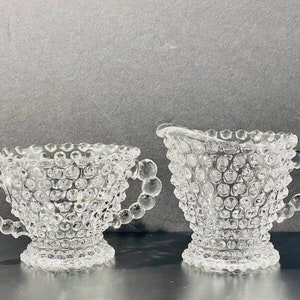 Vintage Duncan and Miller Mini Open Sugar and Creamer Set Hobnail Clear Glass Pattern