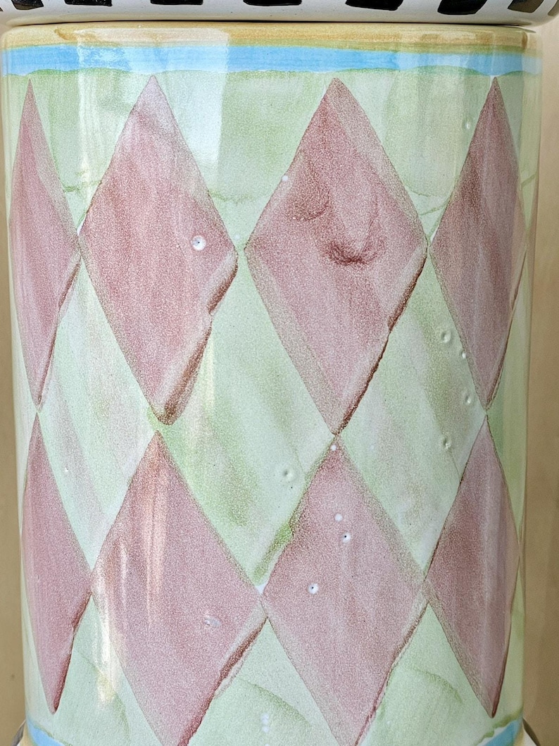 Vintage 90s MacKenzie-Childs Large Column Canister & Lid Odd Fellows Collection 17" Original Victoria and Richard image 8