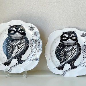 Anthropologie Set of 4 Florence Balducci "Wild Masquerade" Owl Canape/Dessert Plates Black & White image 1