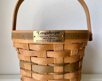 Longaberger Basket Vintage Christmas Collection 1988 Edition Poinsettia Green Trim