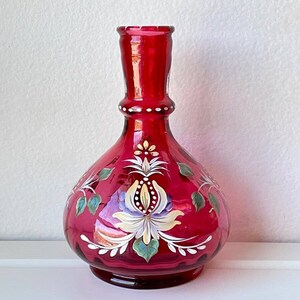 Fenton Art Glass Vase Cranberry Heirloom Collection Ltd Ed #164/1000 Hand Painted Artist and Family Signed 6.75&quot;