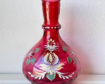 Fenton Art Glass Vase Cranberry Heirloom Collection Ltd Ed #164/1000 Handgemalter Künstler und Familie signiert 17,5 cm
