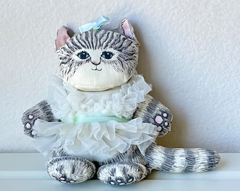 Vintage 80er Jahre Original Dustyn Schear Ballerina Katze Puppe Pre-Applause Plüsch Sandboden Klein 6,5 "