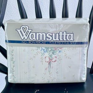 Vintage 80s Wamsutta Full/Double Sheet Set &quot;Trellis Bouquet&quot; No Iron Supersoft Percale 4 Piece NOS
