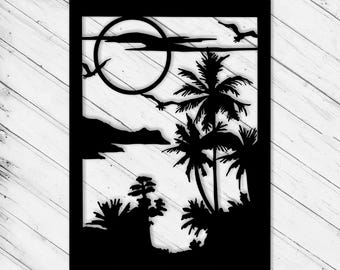 Landschafts-Wand-Kunst-Svg Dxf Ai Laser-Schnitt-Datei-Wand-Dekor, Glowforge xTool Cricut CNC Holz Metall Papier Vinly Schneiden Sofortiger digitaler Download