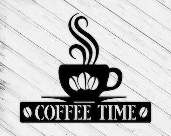 Coffee Time Wall Art Svg Dxf Ai Laser Cut File for Wall Decor, Glowforge xTool Cricut CNC Wood Metal Paper Cutting Instant Digital Download