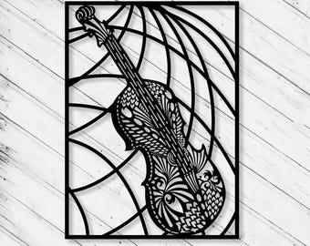 Violin Wall Art Svg Dxf Ai Laser Cut File for Wall Decor, Glowforge xTool Cricut CNC Wood Metal Paper Vinly Cutting Instant Digital Download